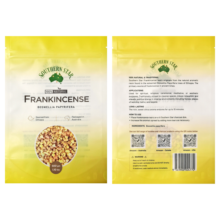 Custom Digital Printed Matte Stand-Up Pouch (120 Micron) with Clear Window for 500g Natural Frankincense Resins Gallery 2