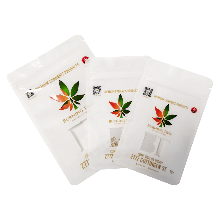 Custom Digital Printed Matte White 3-Side Seal Cannabis Pouch (PET/PE) with Spot UV & Zipper Gallery 3