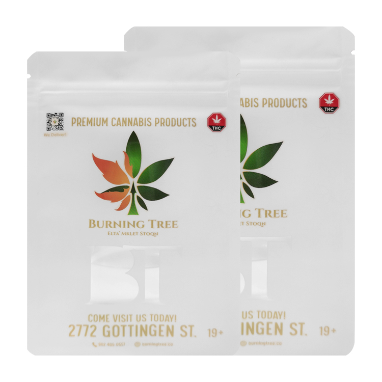 Custom Digital Printed Matte White 3-Side Seal Cannabis Pouch (PET/PE) with Spot UV & Zipper