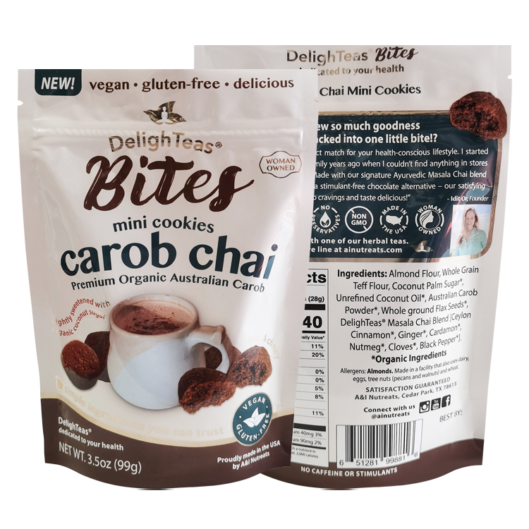 Custom Digital Printed Stand-Up Pouch (PET/VMPET/Anti-Static PE) with Zipper for 3.5oz Organic Cookies & Bakery Bites