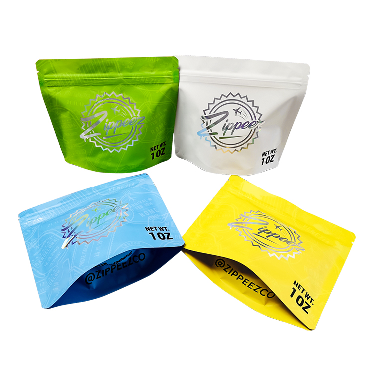 Custom Holographic Metallized Stand-Up Pouch with Spot UV for Cannabis Flower