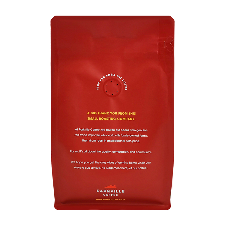 Custom Matte Red Flat Bottom Coffee Pouch (8-Side Seal) with Side Zipper and Valve for 12oz Specialty Beans Gallery 3