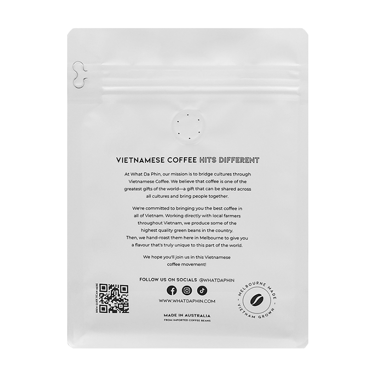 Custom Matte White Flat Bottom Coffee Pouch (8-Side Seal) with Pocket Zipper and Valve for 250g Specialty Beans Gallery 3