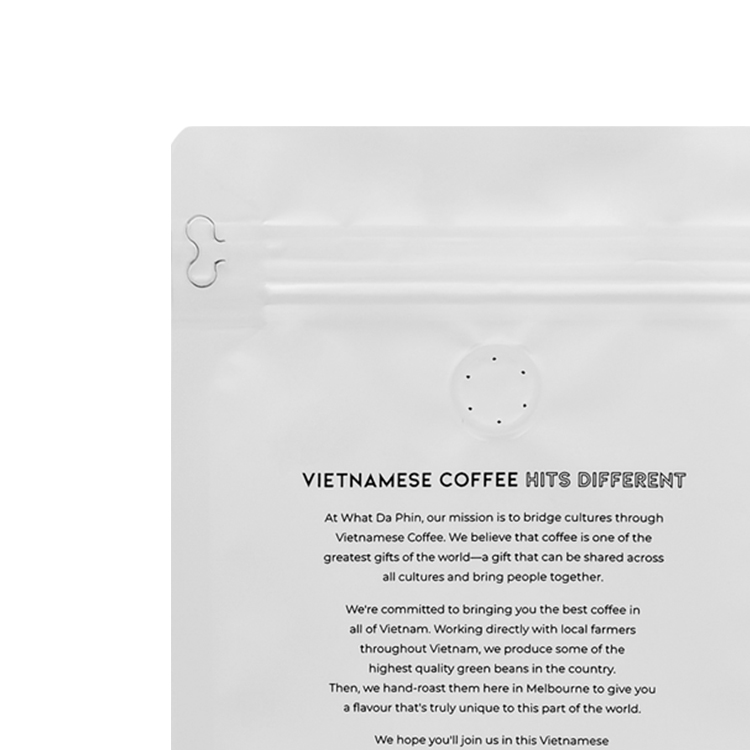 Custom Matte White Flat Bottom Coffee Pouch (8-Side Seal) with Pocket Zipper and Valve for 250g Specialty Beans Gallery 6