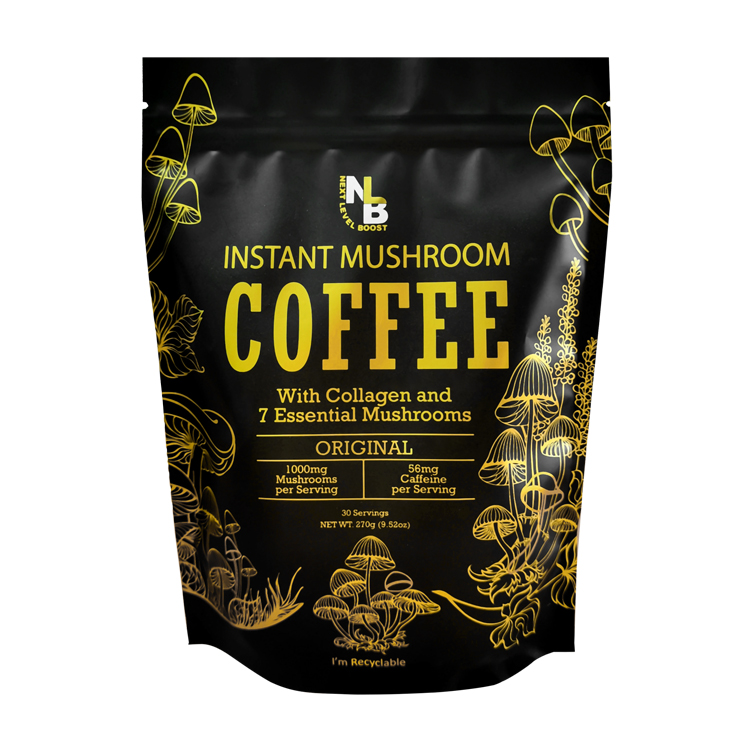 Custom Printed 100% Recyclable Stand-Up Pouch (Mono-PP) with Gold Foiling for 270g Instant Mushroom Coffee & Powders Gallery 4