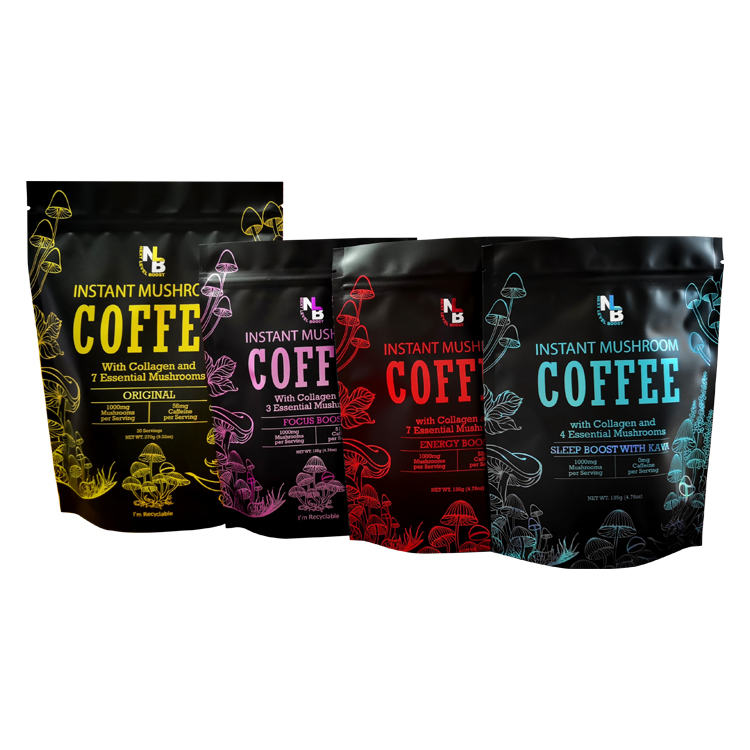Custom Printed 100% Recyclable Stand-Up Pouch (Mono-PP) with Gold Foiling for 270g Instant Mushroom Coffee & Powders Gallery 3