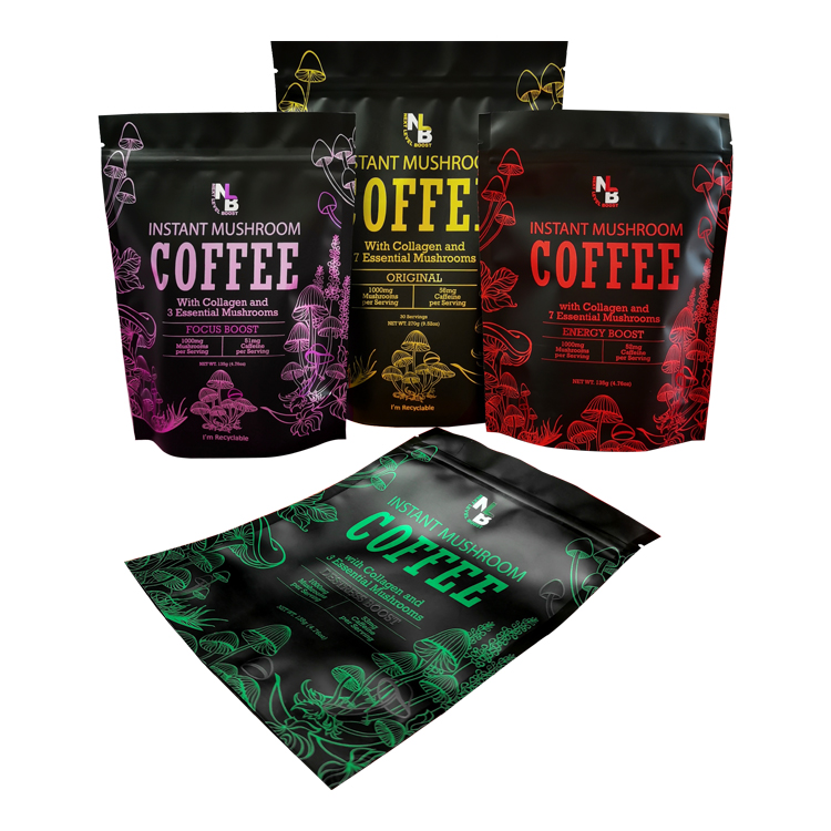 Custom Printed 100% Recyclable Stand-Up Pouch (Mono-PP) with Gold Foiling for 270g Instant Mushroom Coffee & Powders Gallery 2