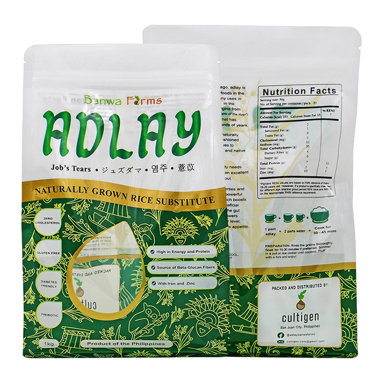 Custom Printed 1kg Flat Bottom Pouch (PET/NY/PE) with Teardrop Window for Rice & Ancient Grains
