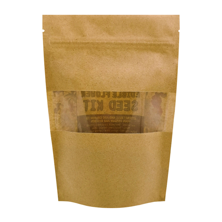 Custom Printed Brown Kraft Stand-Up Pouch with Full-Width Window for Garden Seed Kits & Organic Sprout Packaging Gallery 3