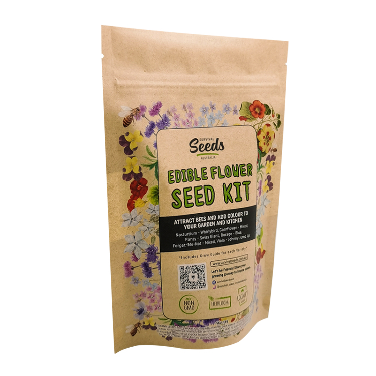 Custom Printed Brown Kraft Stand-Up Pouch with Full-Width Window for Garden Seed Kits & Organic Sprout Packaging Gallery 4