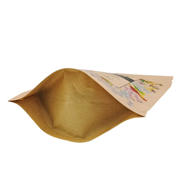 Custom Printed Brown Kraft Stand-Up Pouch with Full-Width Window for Garden Seed Kits & Organic Sprout Packaging Gallery 6