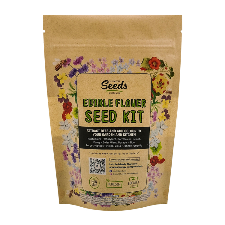 Custom Printed Brown Kraft Stand-Up Pouch with Full-Width Window for Garden Seed Kits & Organic Sprout Packaging Gallery 2