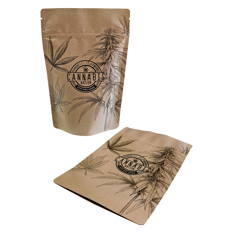 Custom Printed Kraft Paper Stand-Up Pouch (130 Micron) with Child-Resistant Zipper for Cannabis Flower & Pre-Rolls Gallery 4