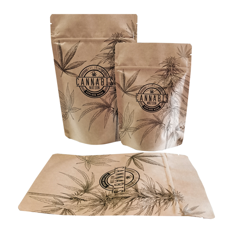 Custom Printed Kraft Paper Stand-Up Pouch (130 Micron) with Child-Resistant Zipper for Cannabis Flower & Pre-Rolls Gallery 3