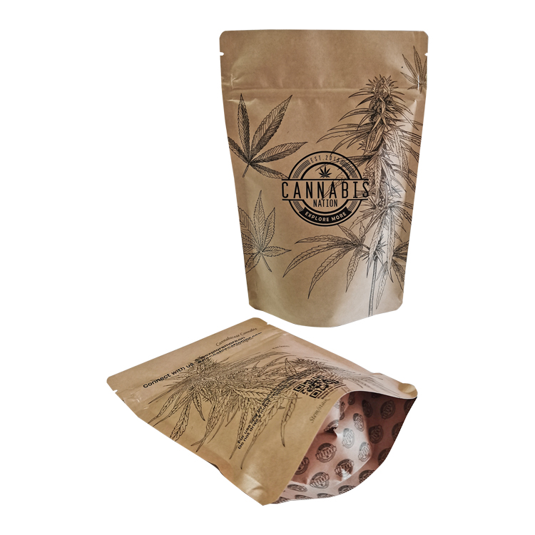 Custom Printed Kraft Paper Stand-Up Pouch (130 Micron) with Child-Resistant Zipper for Cannabis Flower & Pre-Rolls Gallery 2