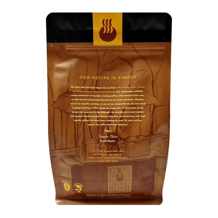 Custom Printed Matte Flat Bottom Coffee Pouch (13x22cm) with Valve & Pocket Zipper for 12oz Ground Coffee Gallery 3