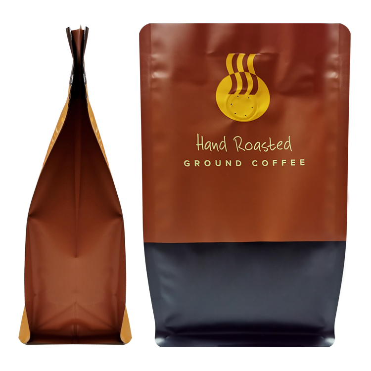 Custom Printed Matte Flat Bottom Coffee Pouch (13x22cm) with Valve & Pocket Zipper for 12oz Ground Coffee Gallery 6