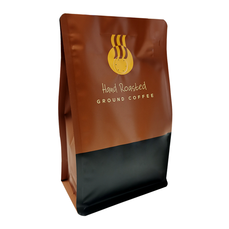 Custom Printed Matte Flat Bottom Coffee Pouch (13x22cm) with Valve & Pocket Zipper for 12oz Ground Coffee Gallery 4