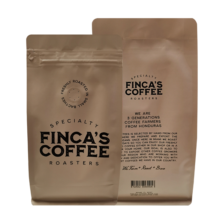Custom Printed Matte Kraft Flat Bottom Coffee Pouch (8-Side Seal) with Pocket Zipper and Degassing Valve Gallery 3