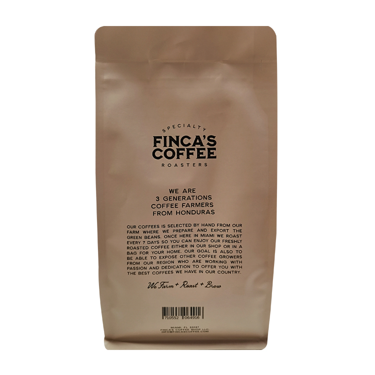 Custom Printed Matte Kraft Flat Bottom Coffee Pouch (8-Side Seal) with Pocket Zipper and Degassing Valve Gallery 2