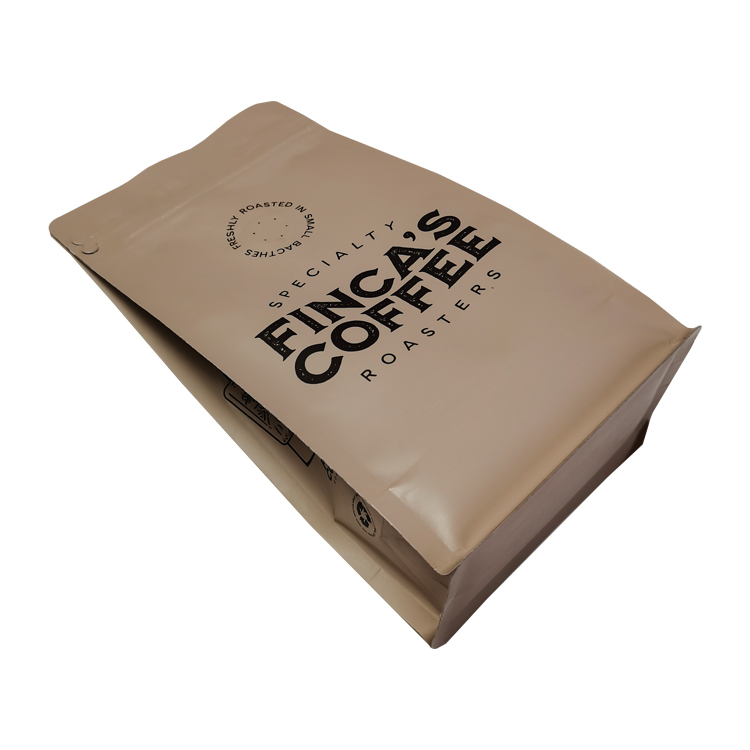 Custom Printed Matte Kraft Flat Bottom Coffee Pouch (8-Side Seal) with Pocket Zipper and Degassing Valve Gallery 5